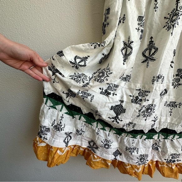 FARM Rio Black and White Midi Dress with Green and Gold Accents - Picture 3 of 8